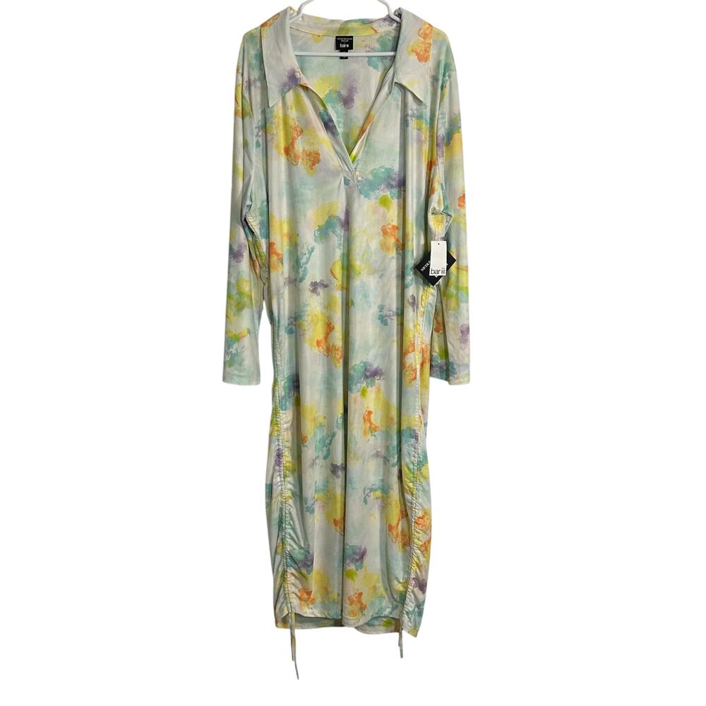 Bar III Nicole Williams English Dress Womens 3X TieDye Printed Ruched DrawString